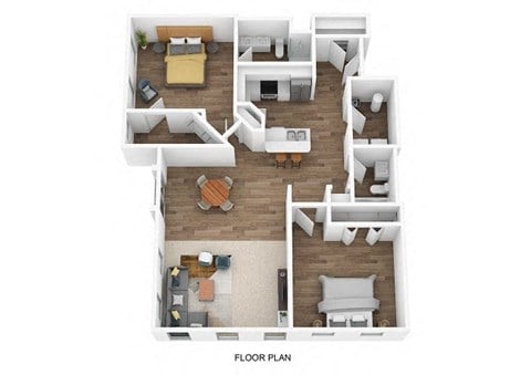 Floor plan for 2 beds, 2 baths, 1326 sqft